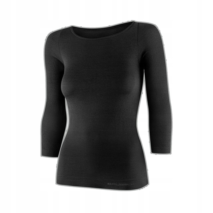 Tricou sport Brubeck COMFORT MERINO, maneca 3/4, negru, lana merinos, pentru femei, S INTL