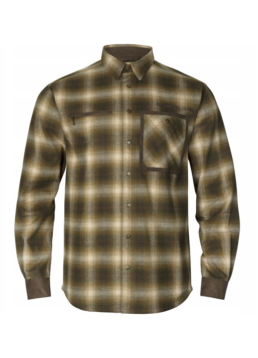 Camasa barbati Harkila Folke, captuseala din plasa, detalii din piele intoarsa, verde, bumbac
