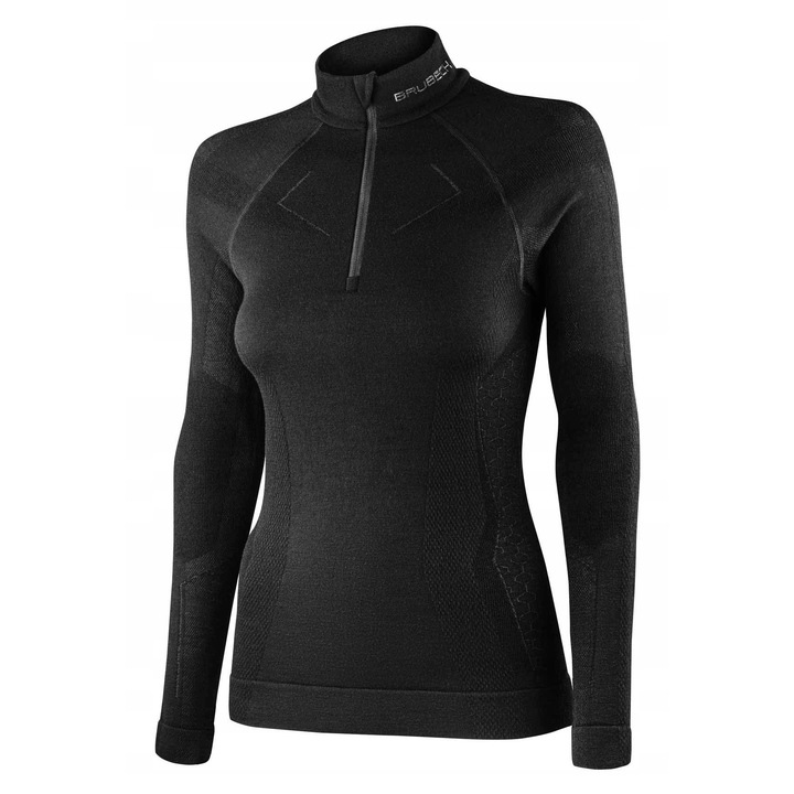 Brubeck cipzáras pulóver, Extreme Merino, gyapjú/poliamid, fekete