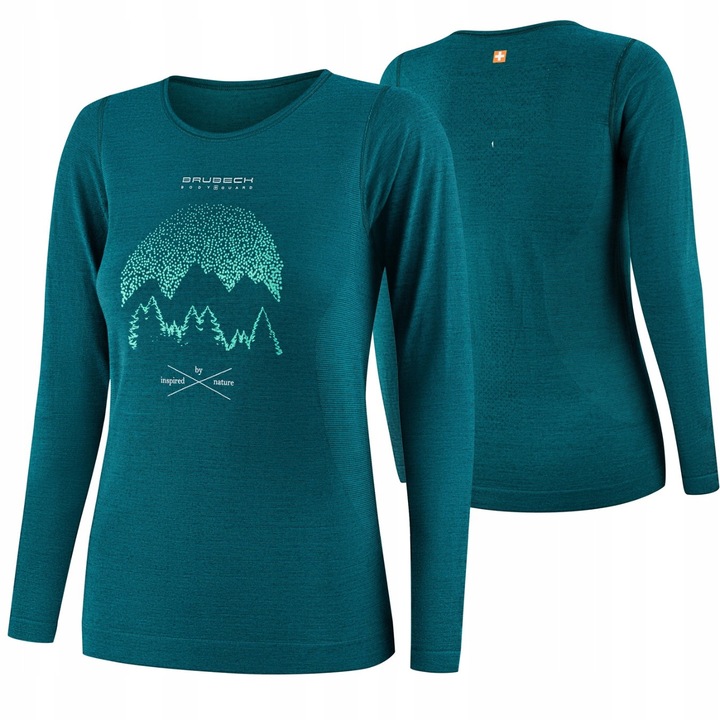 Női blúz, Brubeck, gyapjú/poliamid, zöld