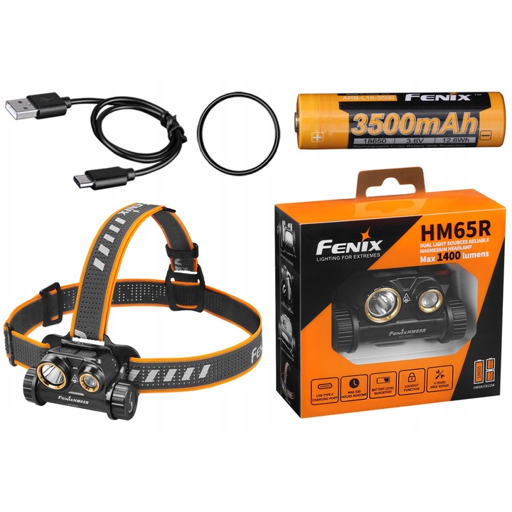 Фенер Fenix HM65R, 1400 лумена, 140 м, черен, компактен