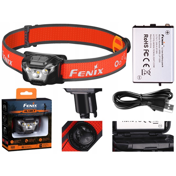 Фенерче Fenix HL18R-T, 500 лумена, батерия 1300 mAh, черно, 91 г