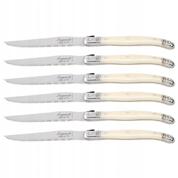 Set 6 cutite pentru friptura Laguiole, inox, design traditional, maner din imitatie de sidef