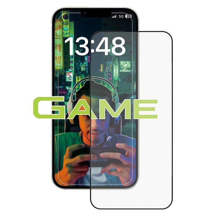 Защитен калъф, съвместим с 2.5D протектор за екран против пръстови отпечатъци, ANANK, iPhone 14 - Черен