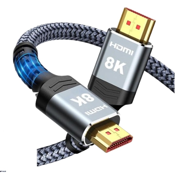 Кабел, HDMI 8K 4K 48Gbps 6.6ft/2m кабел, ултра високоскоростен сертифициран HDMI кабел, плетен кабел - 4K@120Hz 8K@60Hz, DTS:X, HDCP 2.2 и 2.3, HDR 10 съвместим с Roku TV/PS5/HDTV/Blu-ray
