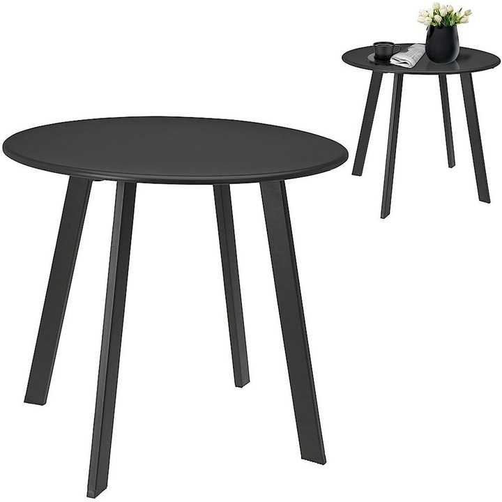 Meseu De Balcon, Ambianta, Mobila, 50x45 cm, Blat Rotund, Fabricat Din Metal, Stabil Pe Patru Picioare, Stil Industrial, Gri Inchis