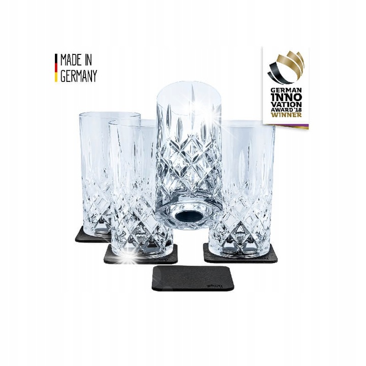 Комплект от 4 магнитни чаши Silwy Longdrink, кристални, 375 мл, прозрачни