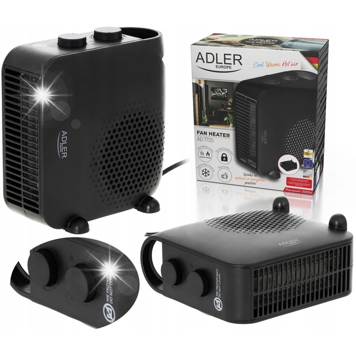 Adler AD 7725b вентилаторна печка, 2000W, термостат, черен цвят