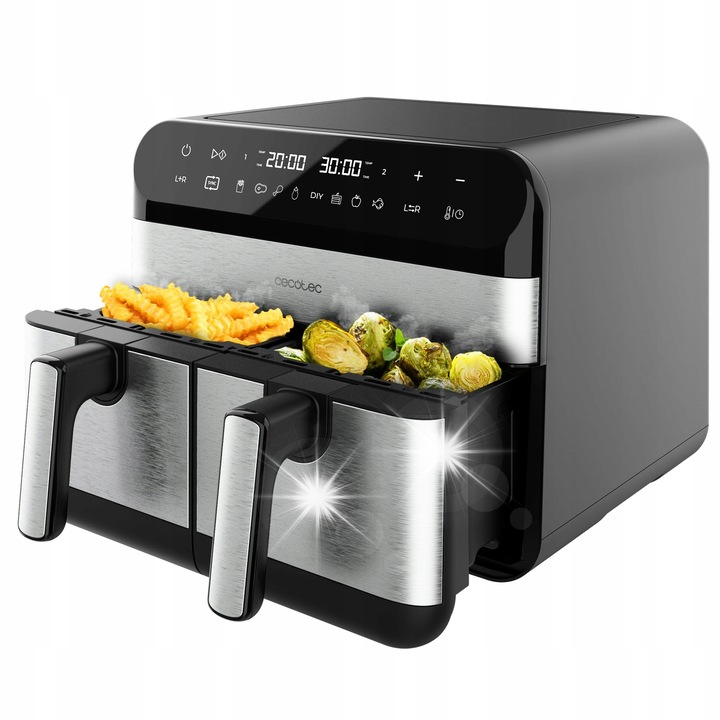 Фритюрник CECOTEC Advance 9000 Inox, 9 л, 2800 W, 2 кошници по 4,5 л, регулируема температура 80-200°C, 7 програми