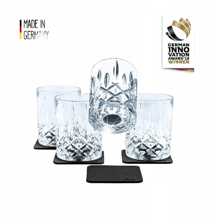Комплект от 4 магнитни чаши за уиски, Silwy, 245 мл, кристално стъкло, удароустойчиво