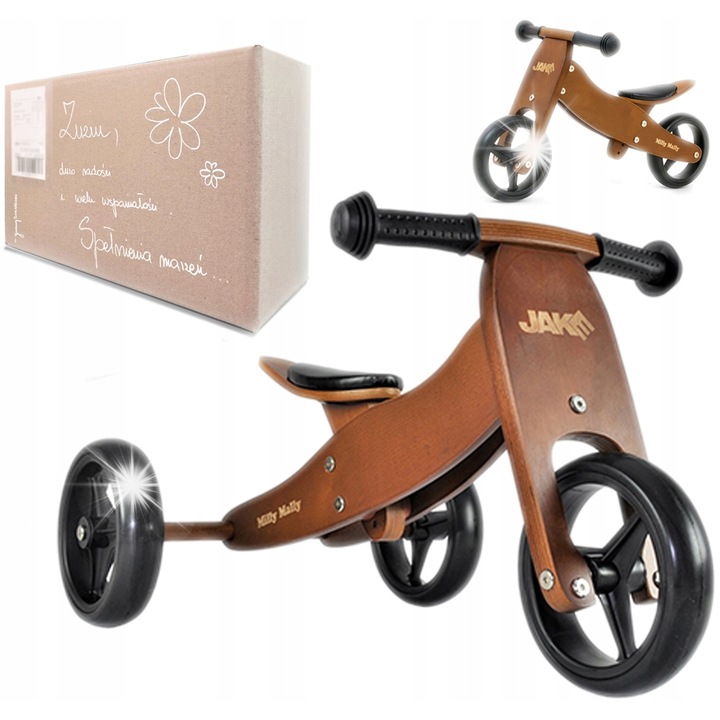 Детско колело Milly Mally Jake 3 в 1 - тротинетка и велосипед, дървен дизайн, 1-2 години, 25 кг, 35x42x36 см