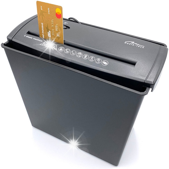 Iratmegsemmisítő, MEDIA-TECH, SHREDDER CD MT215, 8 mm-es csíkvágás, 8 literes űrtartalom, 300x162x260mm