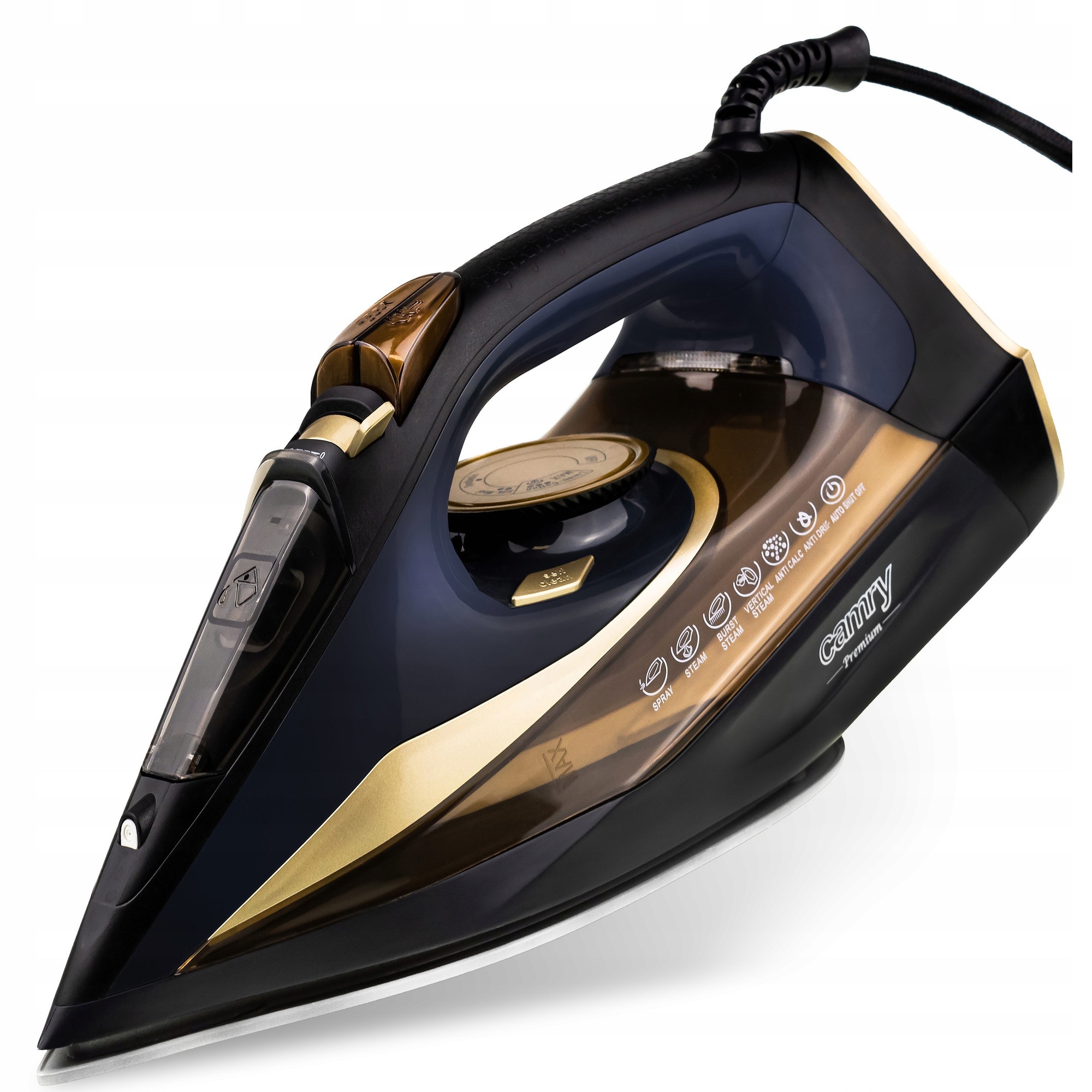 Fier de calcat Camry CR5036, 3400W, sistem anti-calcar, capacitate rezervor 0,36l, negru-maro, 1,5m