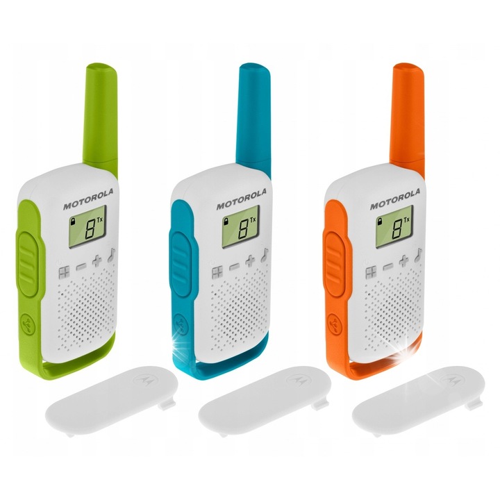 Statie radio Motorola T42 set 3 buc, 16 canale, 4 km, multicolor, 4,8x13,6x2,7 cm