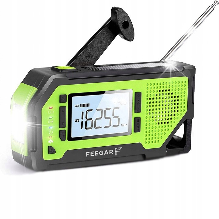 Аварийно радио Feegar OZE, 2000 mAh, захранване с няколко захранвания, фенерче, 159x47x81 мм, IPX3
