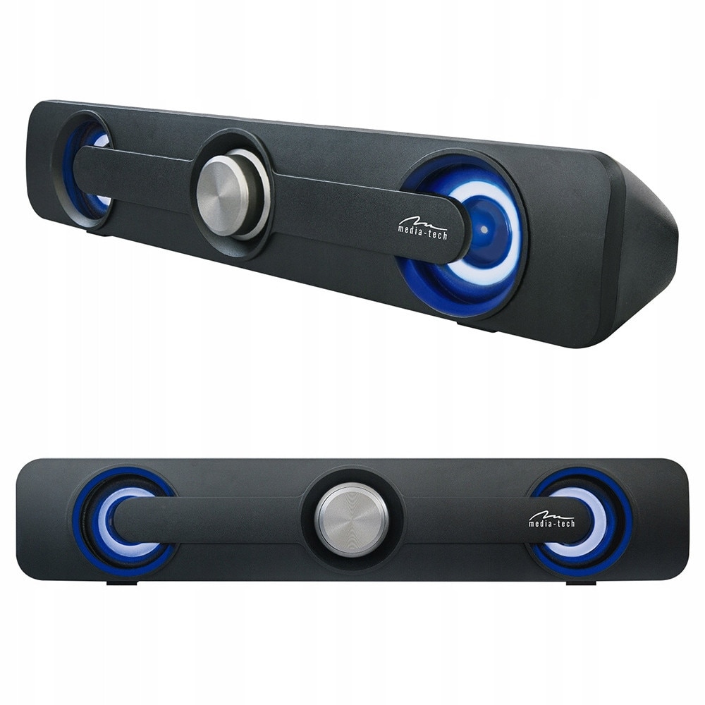 Soundbar Media-Tech MT3173, stereo 2.0, 5W RMS, alimentare USB 5V, intrare jack 3,5 mm, iluminare albastra, negru, 320x60x65 mm