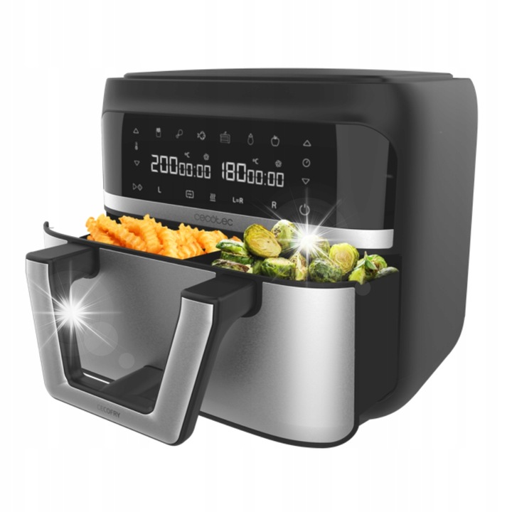 Фритюрник, Cecotec CECOFRY Dual 9000, 9 л, 2850 W, черно-сребрист, 2 зони за готвене