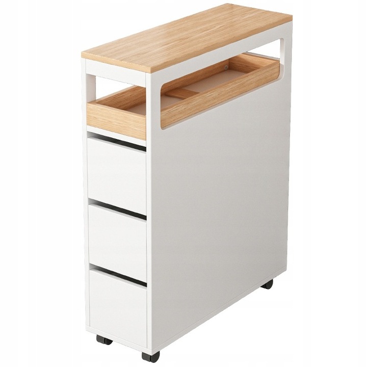 Dulap pe roți BADU, alb, 3 sertare, 65x82x23cm