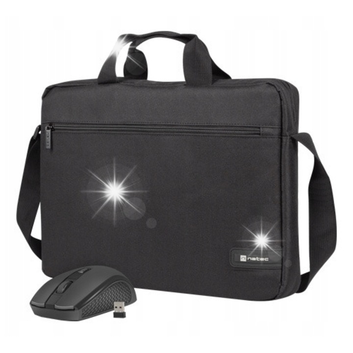 Чанта за лаптоп Natec Wallaroo 2, 15.6", черна, комплект с безжична мишка