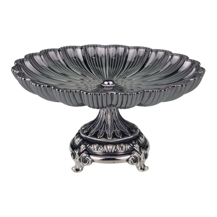 Fructiera din sticla cu picior din metal. 31X17 cm