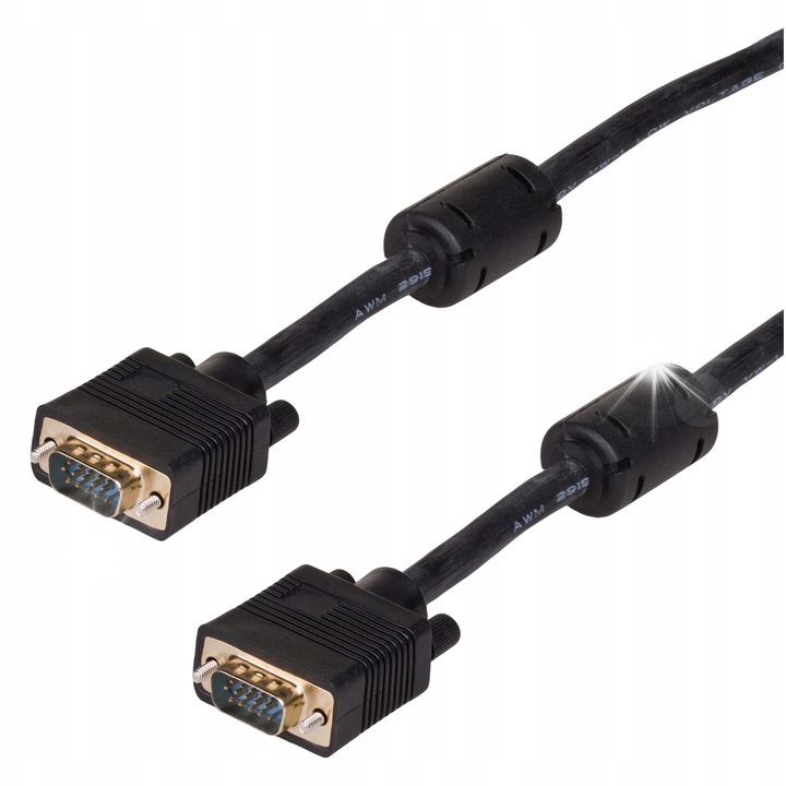 VGA кабел Akyga 15 м, 15 пина, черен, с феритен филтър