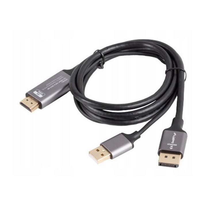 HDMI към DisplayPort кабел, Lanberg, 1 м, 4K 60Hz, сребрист