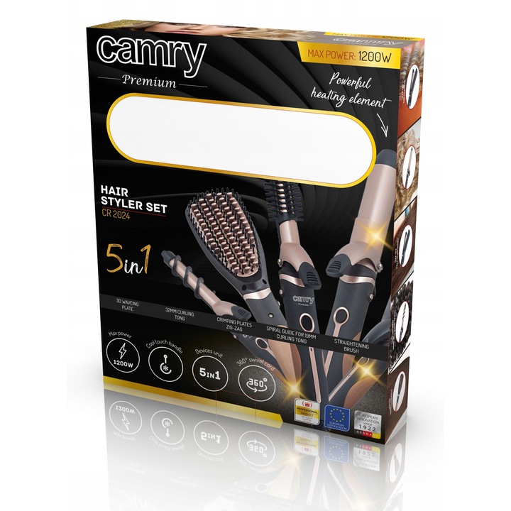 5 az 1-ben hajformázó készlet, Camry, kiegészítők loknikhoz, hajegyenesítő kefe, 19mm és 32mm