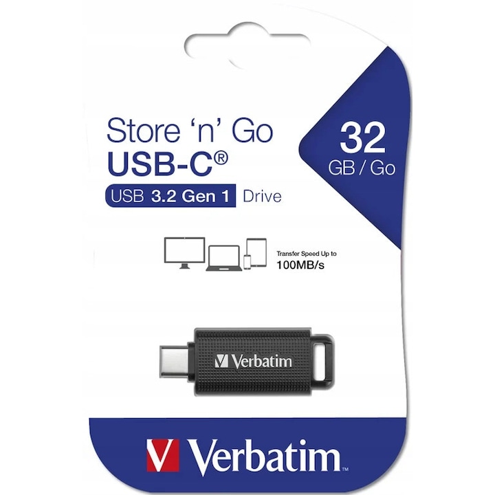 Memorie USB Verbatim Store 'n' Go 128GB USB Type-C 3.2 Gen 1, negru, 8x17x46mm