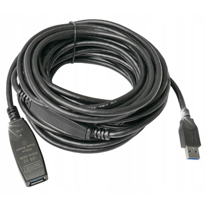 DIGITUS USB 3.0 активен удължителен кабел 10 м, скорост 5 Gb/s, с LED индикатор