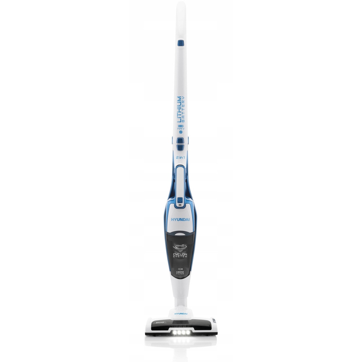 Aspirator fara fir Hyundai VC914 2 in 1, alb/bleu, 119,5x26x23cm, filtru HEPA