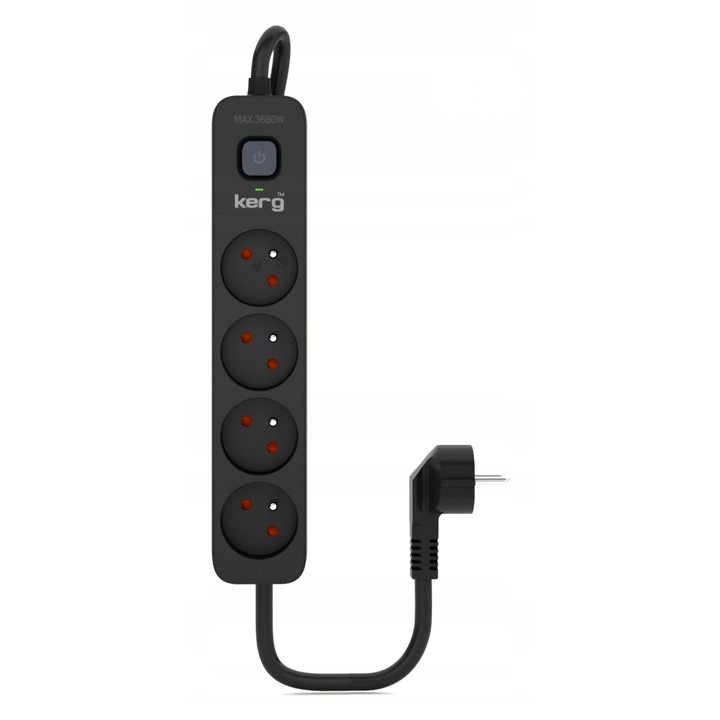 Удължителен кабел HSK DATA, 4 гнезда, 1.5 м, 16A, черен, с ключ