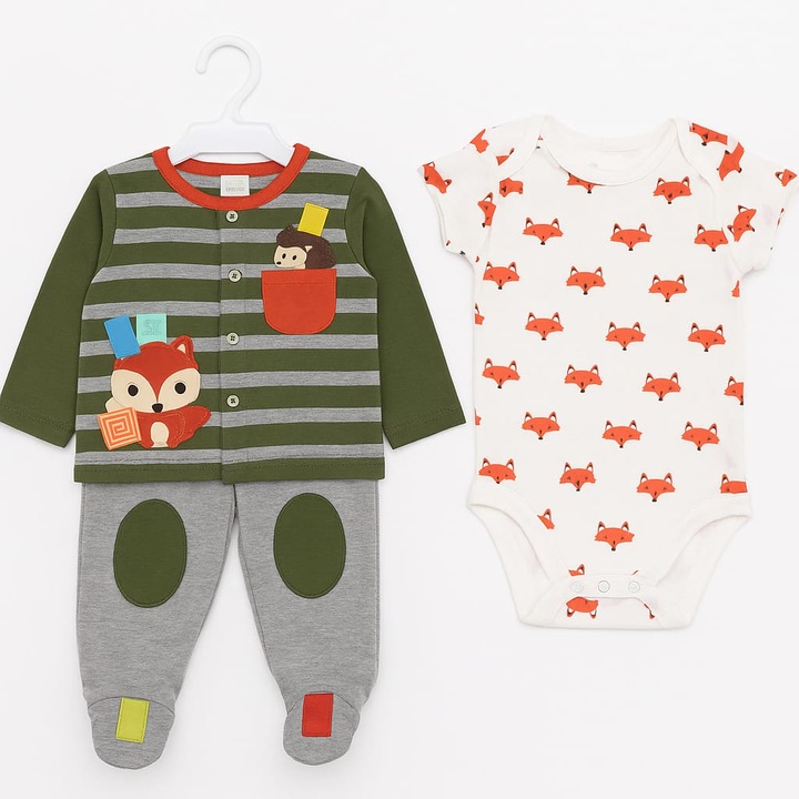 Compleu bumbac 3 piese baietel 6 luni