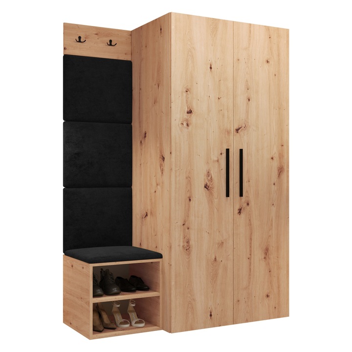 Mobilier pentru hol Hekurt IV, MIRJAN 24, stejar artisan + negru