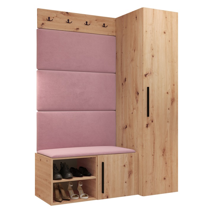 Mobilier pentru hol Hekurt II, MIRJAN 24, stejar artisan + roz