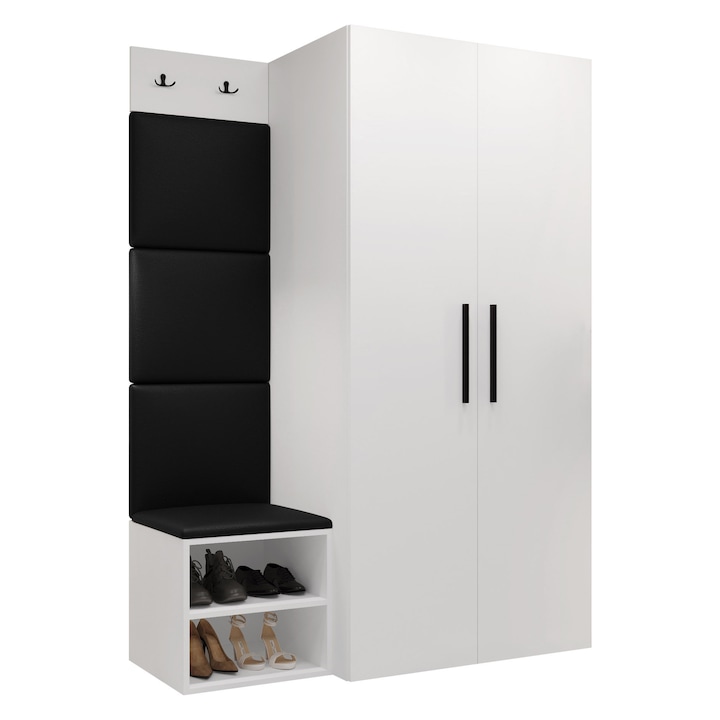 Mobilier pentru hol Hekurt IV, MIRJAN 24, alb + negru piele ecologica