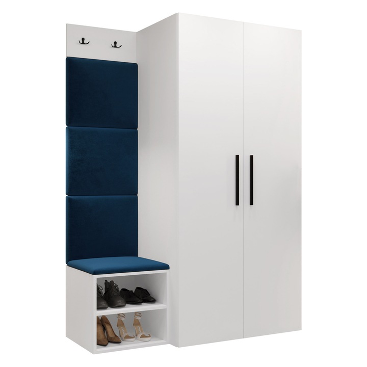 Mobilier pentru hol Hekurt IV, MIRJAN 24, alb + bleumarin