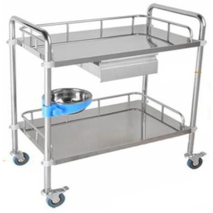 Masa instrumentar medical cu 2 polite, sertar si bol MaxiBuy®, inox, pentru cabinet si clinici