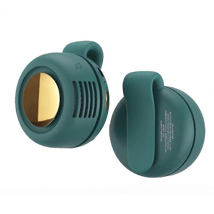 Hordozható csíptetős ventilátor, 3 sebességes, USB-ről tölthető, kültéri és kempingezési használatra, zöld.