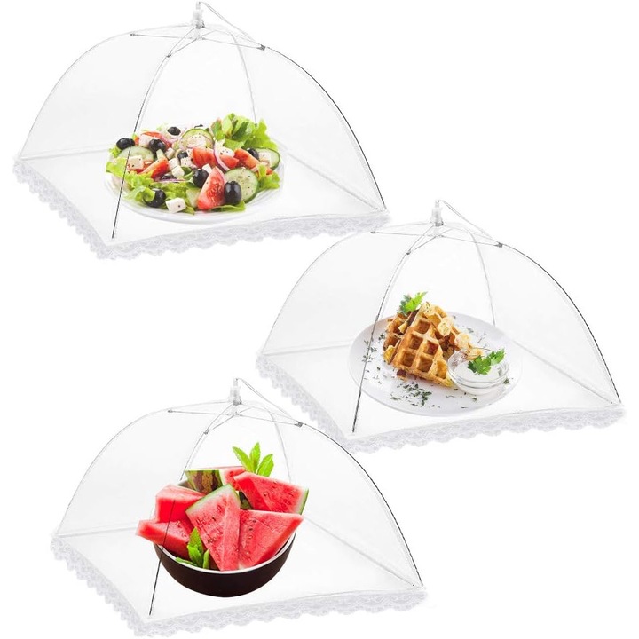 Set 14 x Cutie alimentara tip Umbrela Pop-Up din Plasa pentru Alimente, Alb, 43x43x20cm