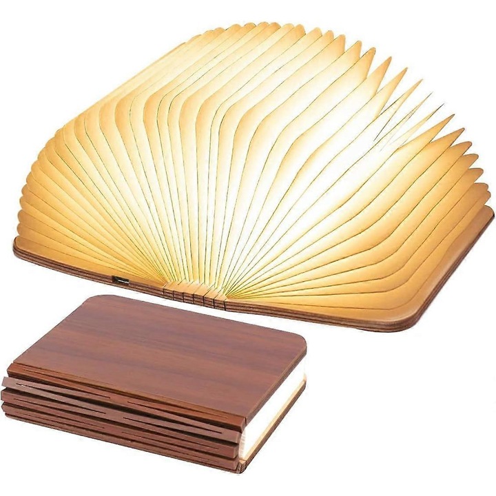 Lampa de citit pliabila din lemn, LED, 12x9x2.5cm, culoare nuc, incarcabila, lumina de atmosfera