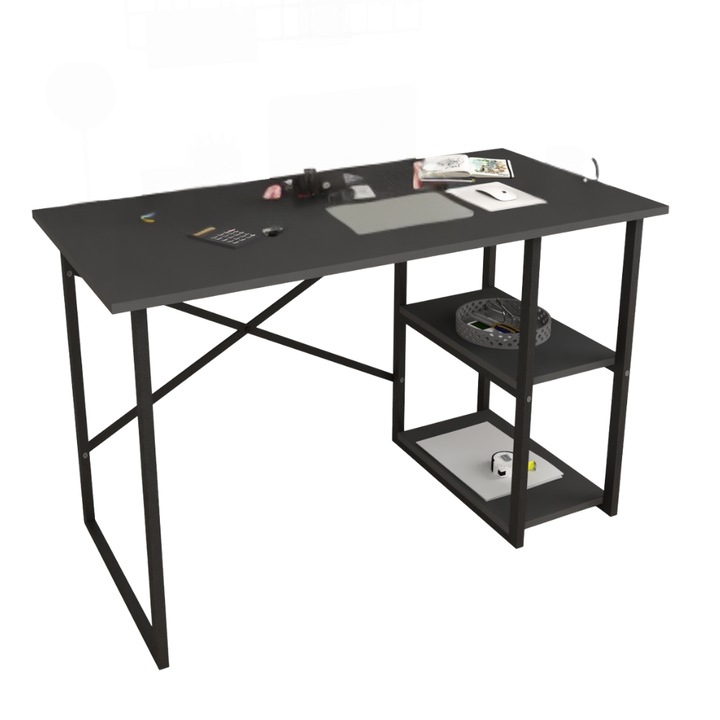 Birou metalic Start 25, blat pal melaminat Antracit, 120x60 cm, structura metalica