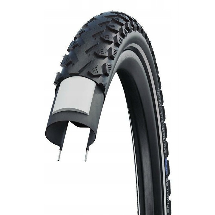 Schwalbe Land Cruiser Plus 28x1.60 kerékpár külső gumi, csúszásgátló, fekete, fényvisszaverő csíkkal