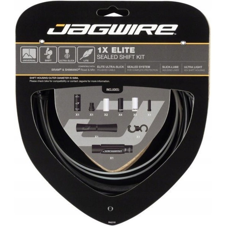Комплект жила и брони Jagwire 1X Elite Sealed, черен, за велосипеди, включва пълни аксесоари
