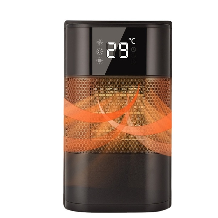 Hordozható elektromos ventilátoros fűtőtest, ORBER, LED érintőképernyővel, Kb. 60°-os oszcilláció, 12 órás időzítő, borulásgátló kialakítás, távirányító, 3 sebességfokozat, 1300 W, fekete