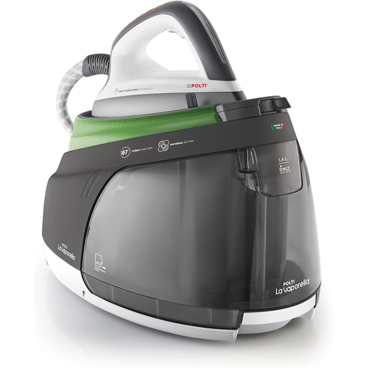 Statie de calcat Polti La Vaporella XT90C, 2350 W, 7 bar, 1.4l, functie eco, jet abur 450g/min, Gri/Verde