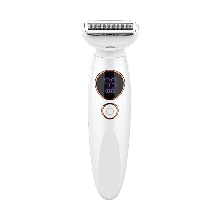 Epilator electric pentru femei, afisaj digital LED, utilizare umeda sau uscata, rezistent la apa IPX7, potrivit pentru axile, brate, fata, nas si linia bikinilor, 600mAh, reincarcabil USB, ergonomic, compact si portabil, alb