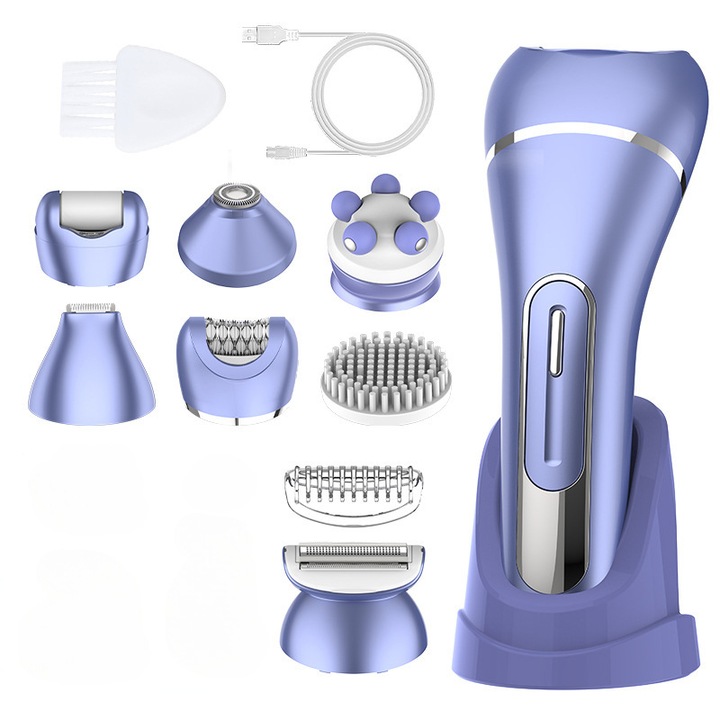 Aparat de epilat, multifunctional 7 in 1, USB, cap de taiere din otel inoxidabil, exfoliere, masaj, lavabil cu apa, afisaj pentru nivelul bateriei, 600 mAh