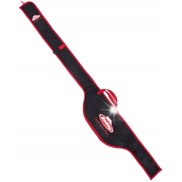 Чанта за въдица Berkley PowerBait, 160 см, черна с червени детайли, за транспортиране на спининг въдица с монтирана макара
