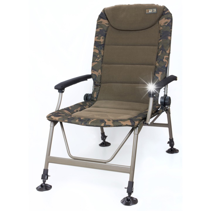 Къмпинг стол Fox R3 Camo, 44-56x60см, височина на облегалката 73см, 7.5кг, с подлакътници