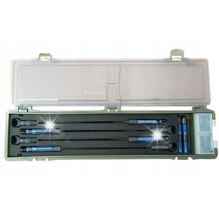 Set 4 semnalizatoare pescuit Anaconda, culoare albastra, cu capete interschimbabile, cutie transport din plastic rezistent